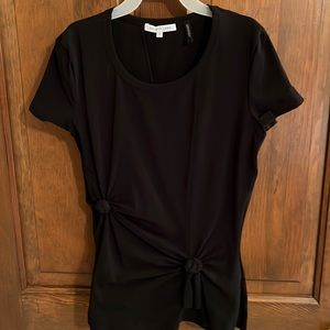 Helmut Lang black tee, decorative seams & knots front and back tight fitting